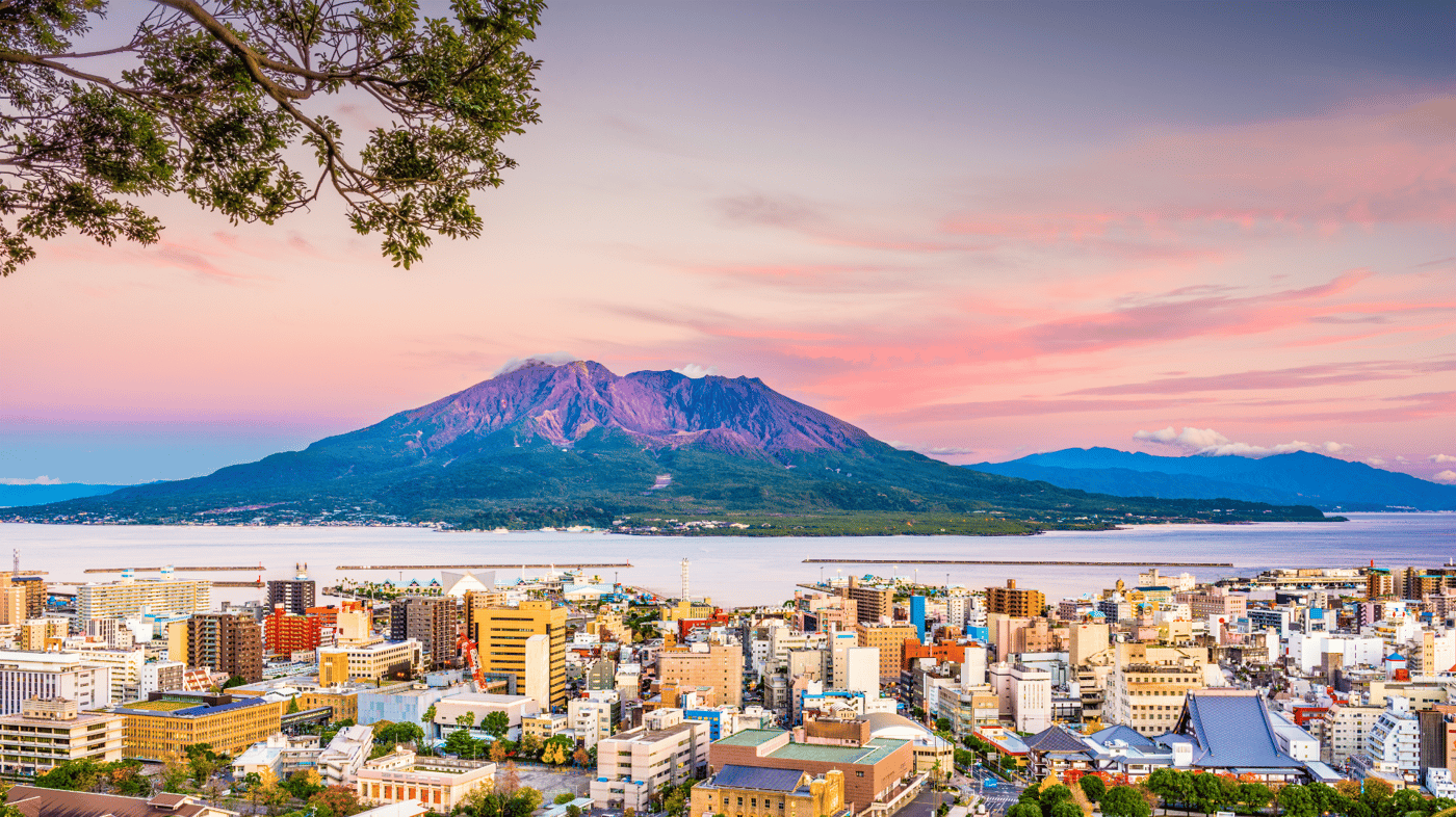 Kagoshima  - famous for its dramatic views of Sakurajima, an active volcano that smolders across the bay