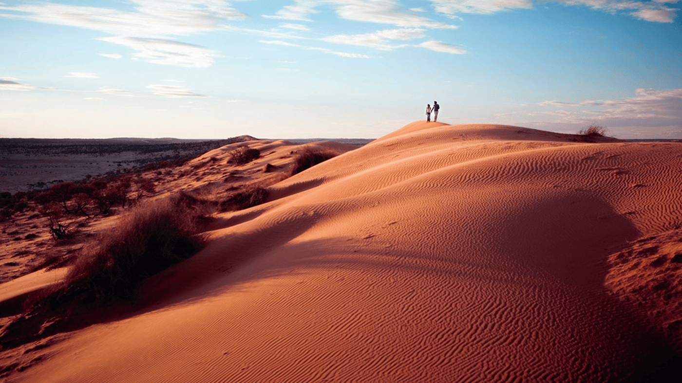 Toast the glorious outback sunset from atop Big Red, a 40 metre high sand dune marking the symbolic eastern edge of the Simpson Desert.