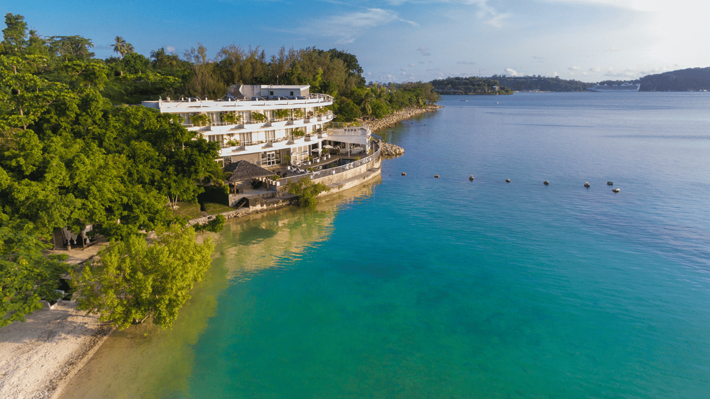 The hotel, overlooking the Erakor Lagoon