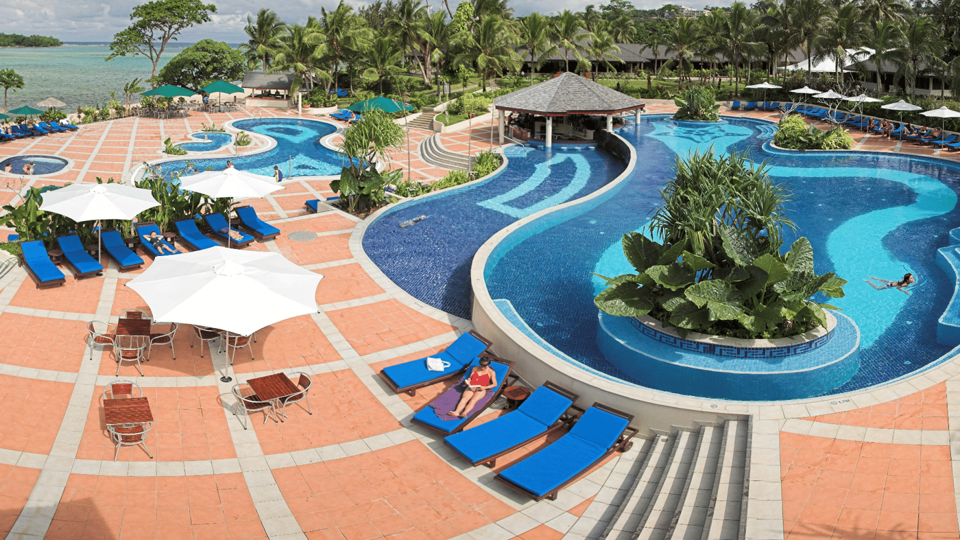 The sprawling pool area