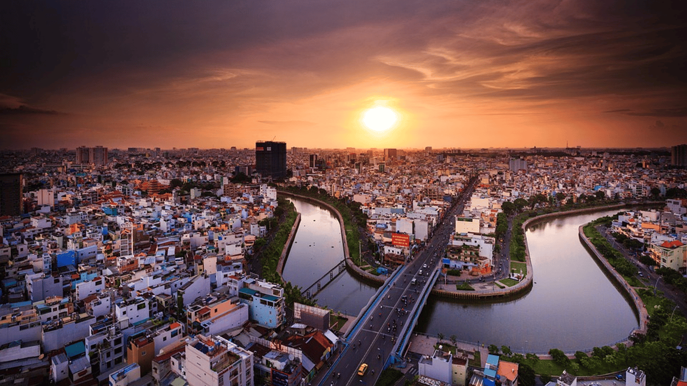Ho Chi Minh City, Vietnam at sunset