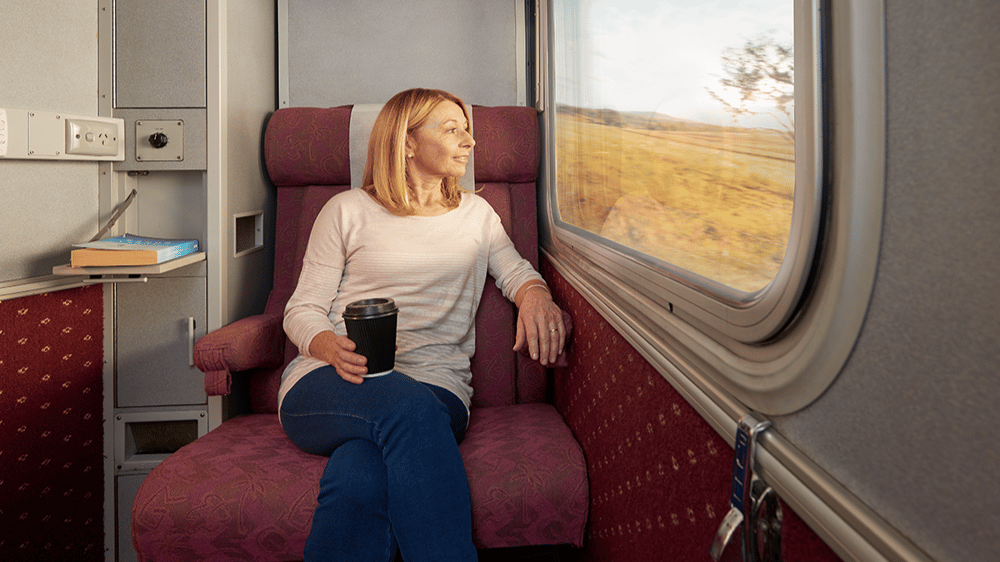 First class single sleeper by day on the Spirit of the Outback