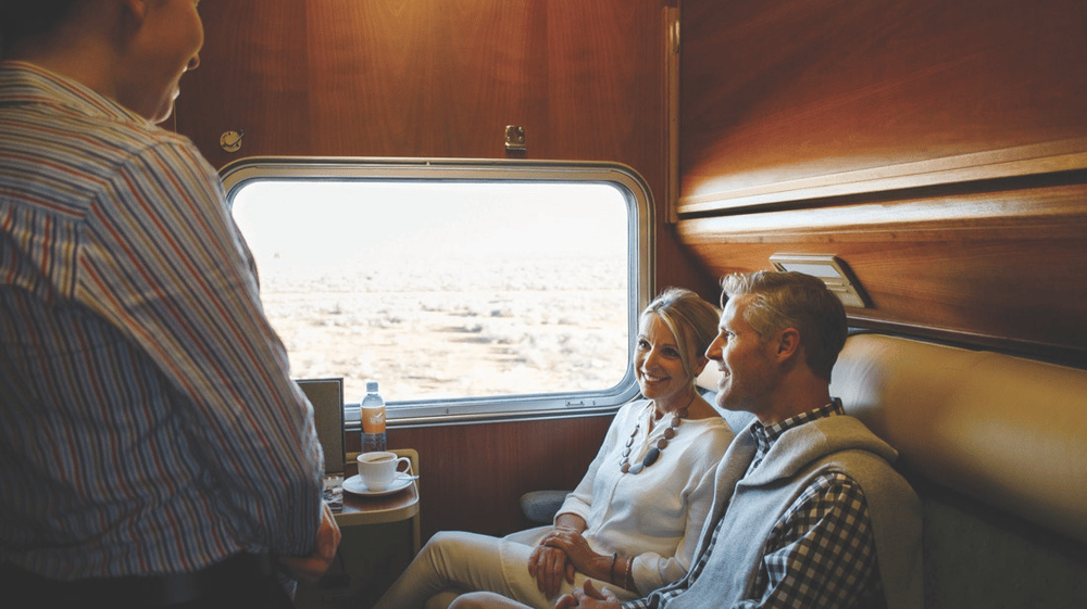Gold twin cabin on the Ghan during the day