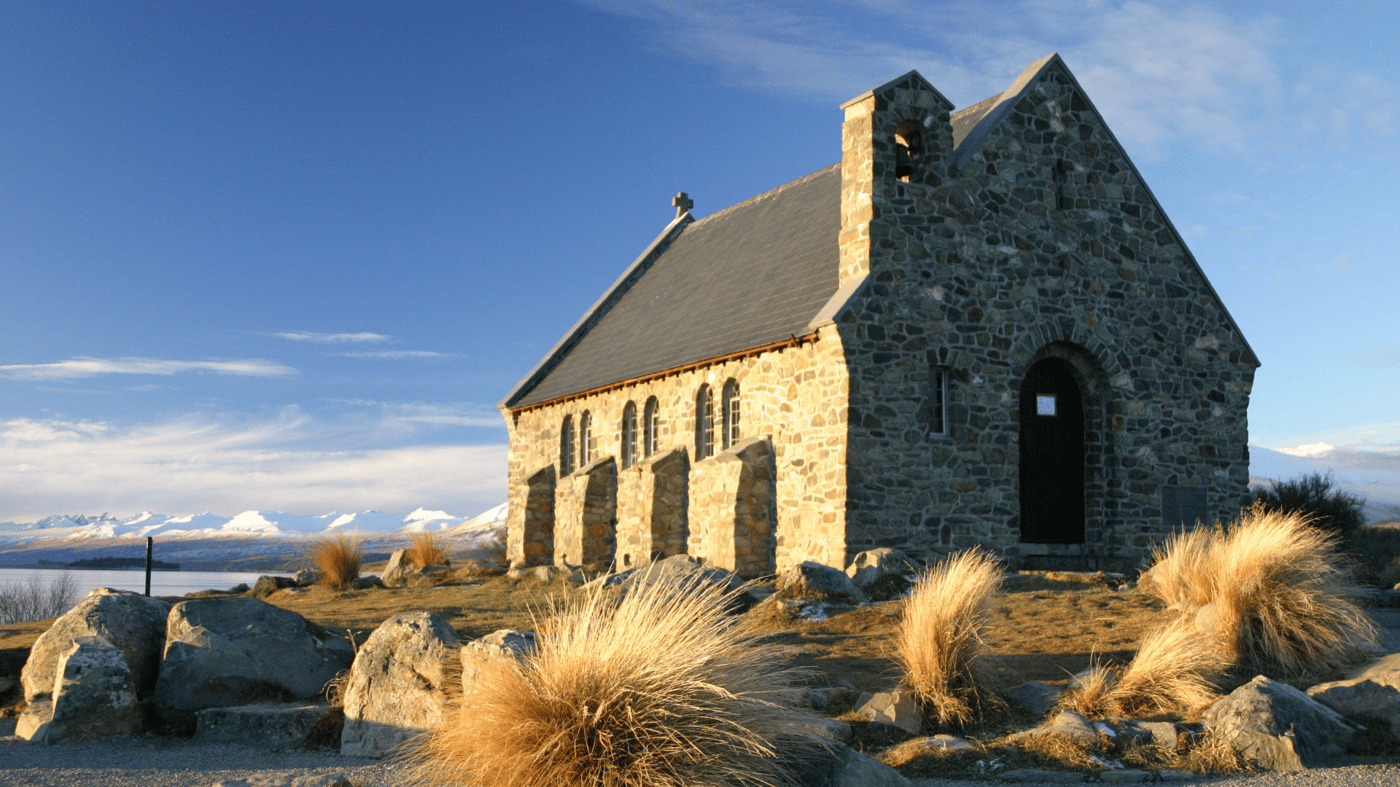 The Church of the Good Shepherd is located alongside the brilliant turquoise water of Lake Tekapo 