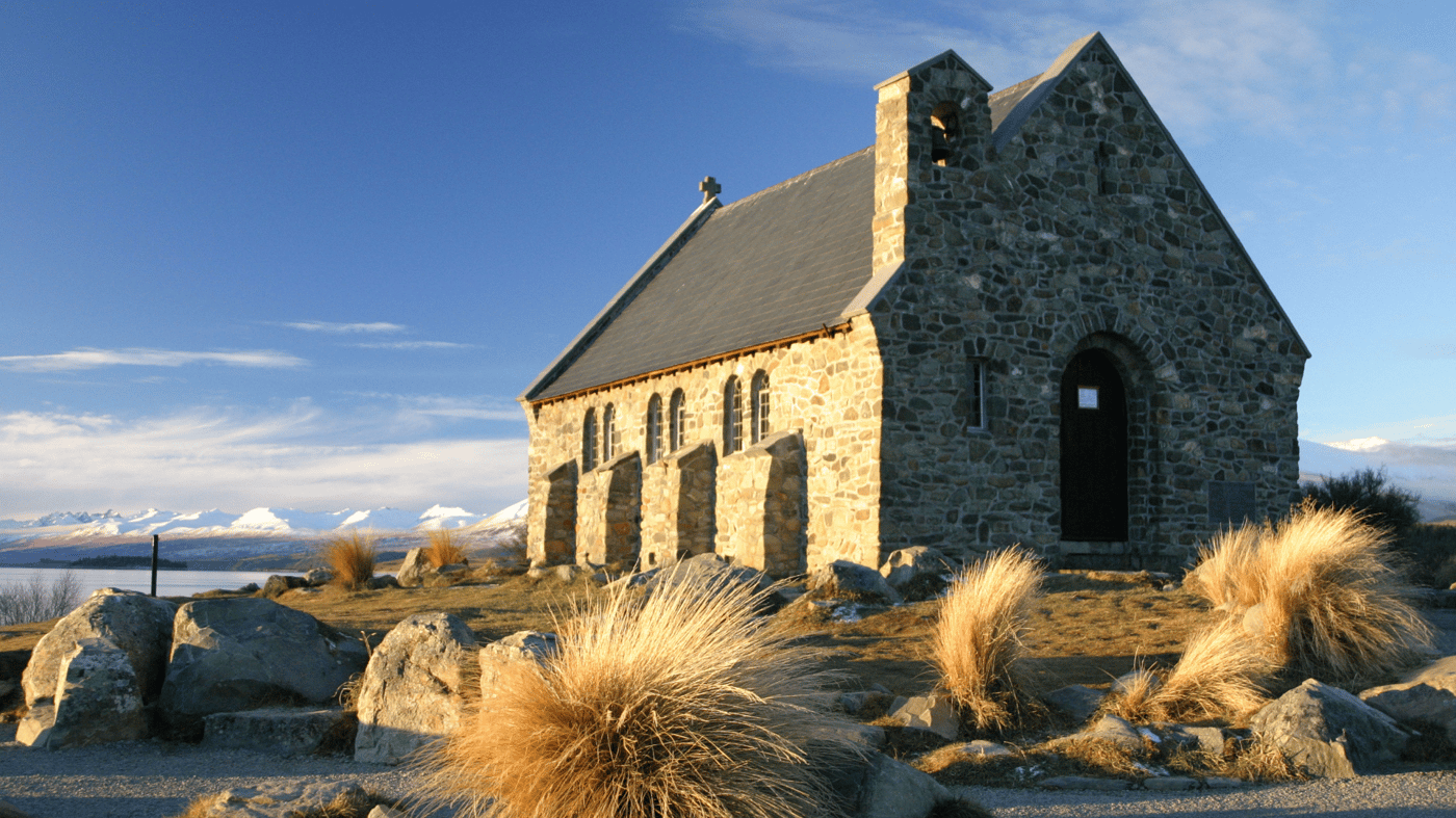 See the brilliant turquoise water of Lake Tekapo and view The Church of the Good Shepherd 
