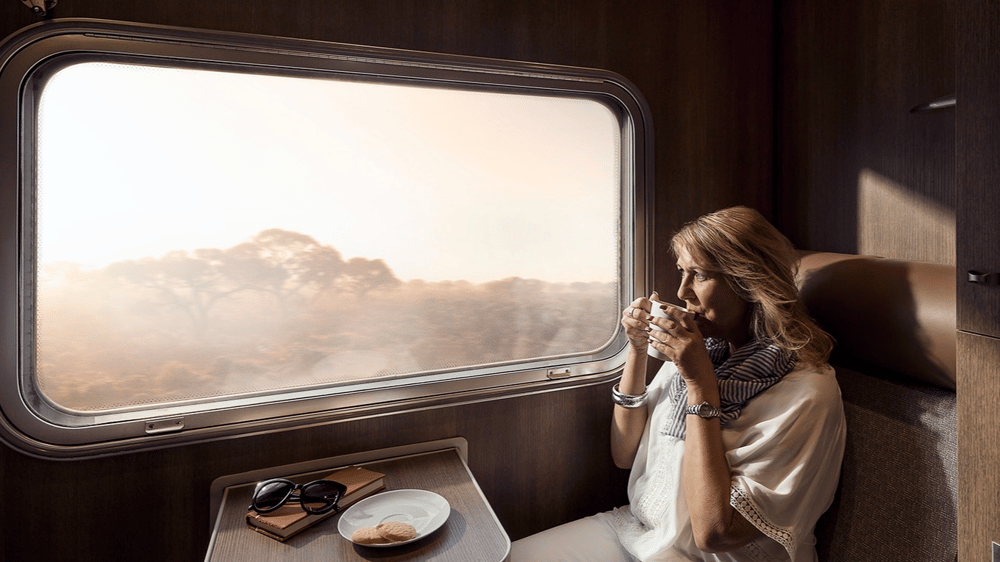 Watch the landscape pass by through large panoramic windows on the Indian Pacific