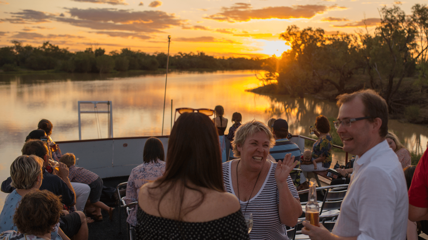 Enjoy sunset drinks as you cruise the Thompson River in Longreach