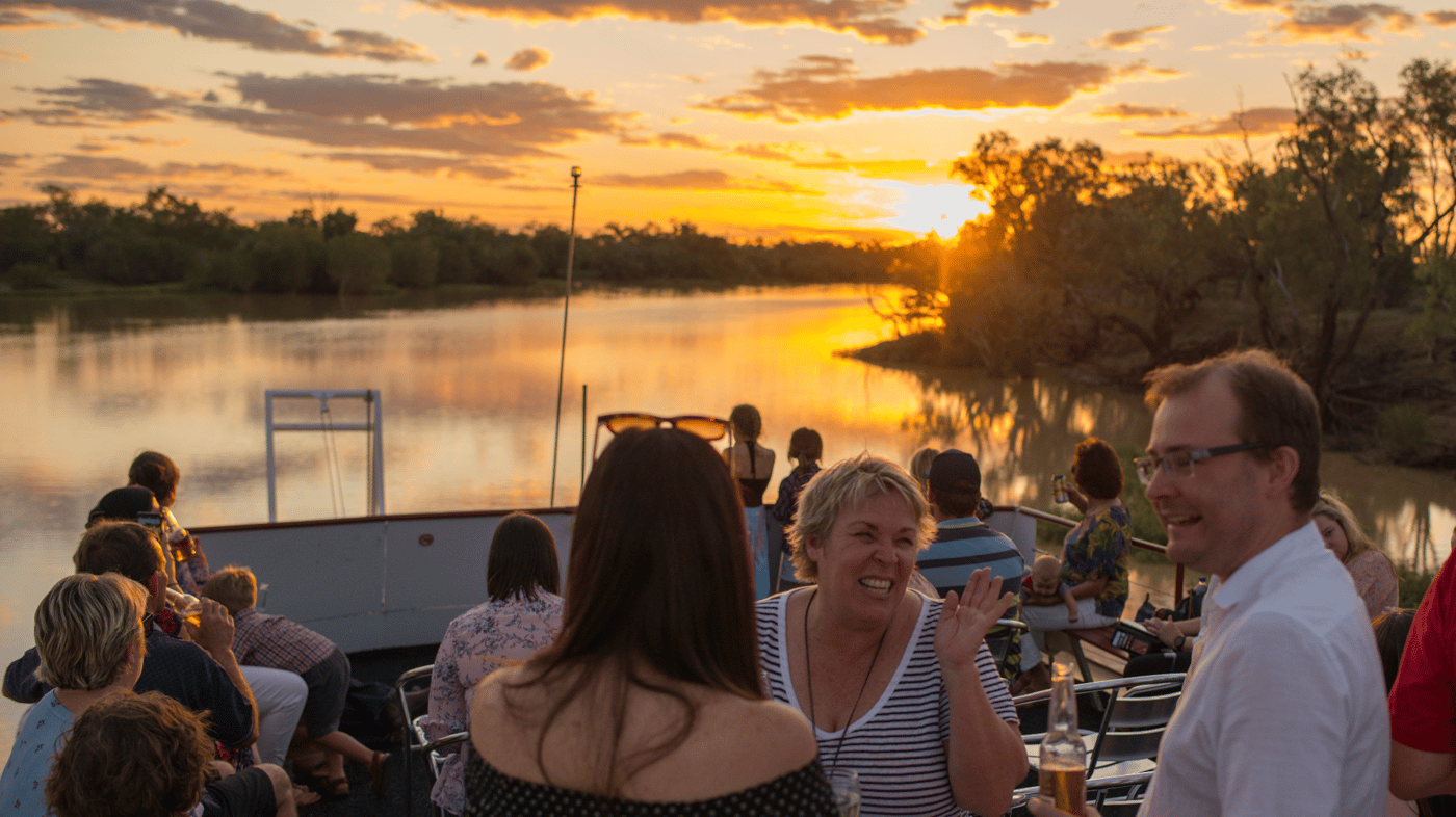 Late afternoon, you'll unwind on the Drover’s Sunset Cruise with tasty nibbles onboard