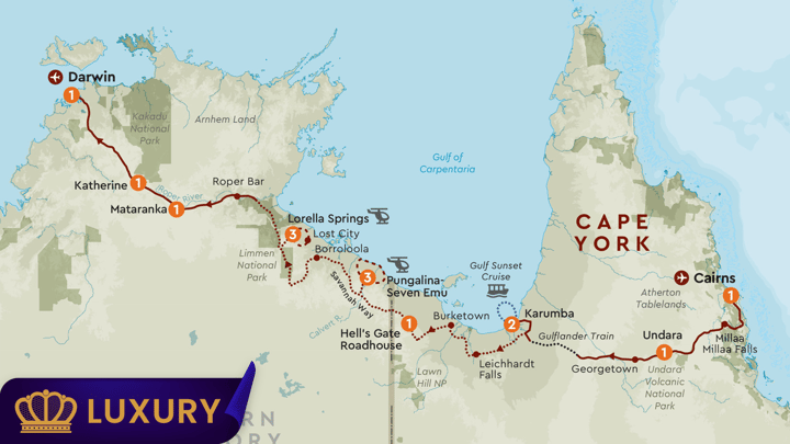 Journey from Cairns to Darwin on an all-inclusive small group expedition along the Savannah Way