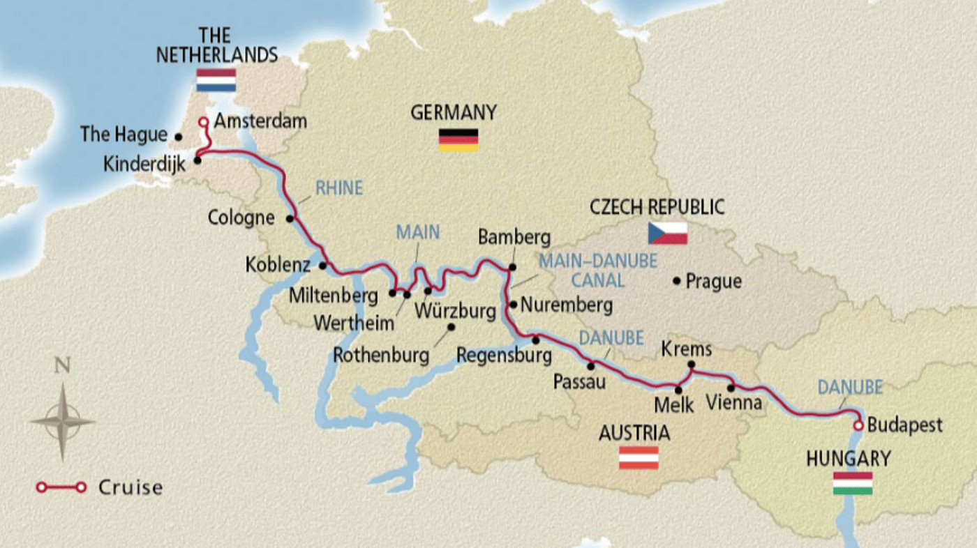 Amsterdam to Budapest touring map