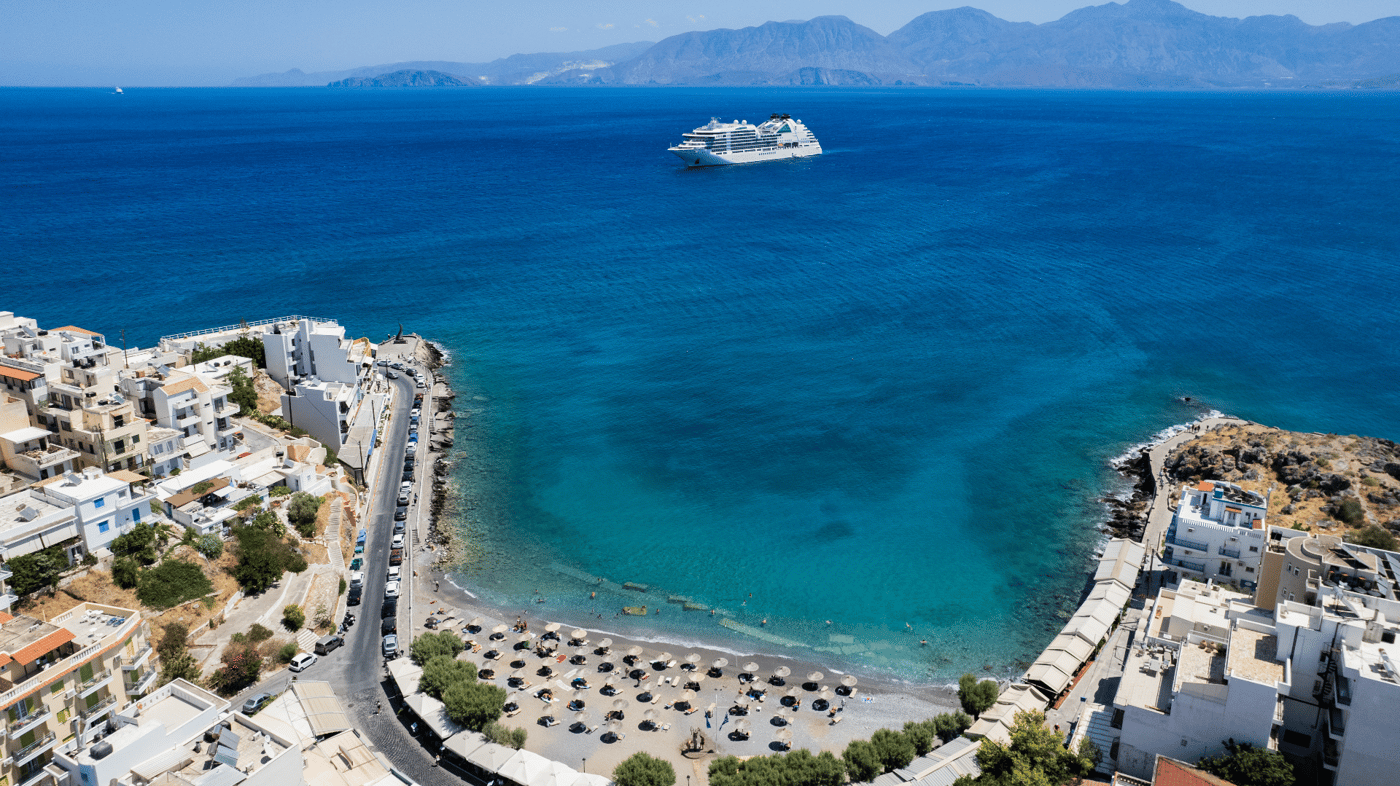 Agios Nikolaos, Crete, Greece: This charming village of white houses climbing up the slopes is beautifully situated on the sparkling Gulf of Mirabello. The attractive Venetian harbor is surrounded by restaurants, outdoor cafes and clusters of shops selling everything from necessities to souvenirs. The ship docks in the center of town, and you are able to wander at will and enjoy the atmosphere of Crete's foremost resort. 