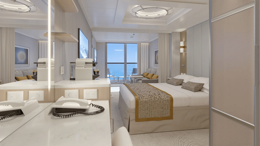 Treat yourself every time you walk into your stateroom. A complimentary glass of bubbly isn't the only perk you enjoy when you choose a Mini-Suite. It's substantially larger than a balcony stateroom and includes a separate seating area with sofa bed as well as two flat-panel TVs. 