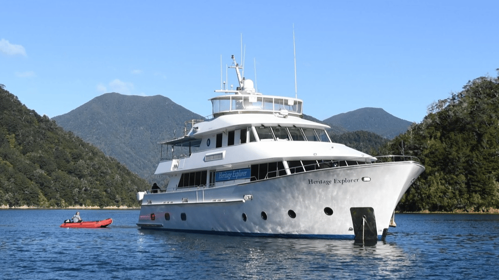 Heritage Explorer is a 30-metre, 4-deck New Zealand flagged vessel built in 2004 by the renowned wooden boat building family Carey's Boatyard in Picton.