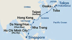 15 night Tokyo to Singapore cruise itinerary in December 2023