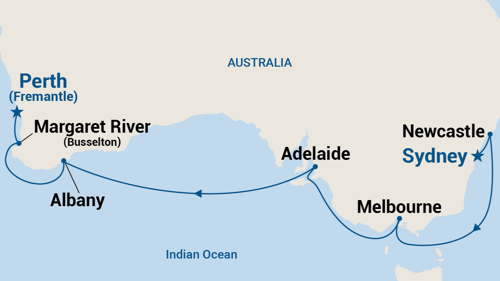 Sydney to Fremantle Voyage Map