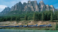 Travelling past Castle Mountain outside of Banff, Alberta. First Passage to the West route.