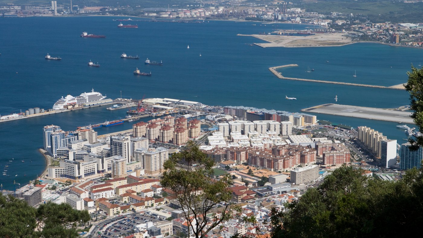Gibraltar with cruise ship at pier 