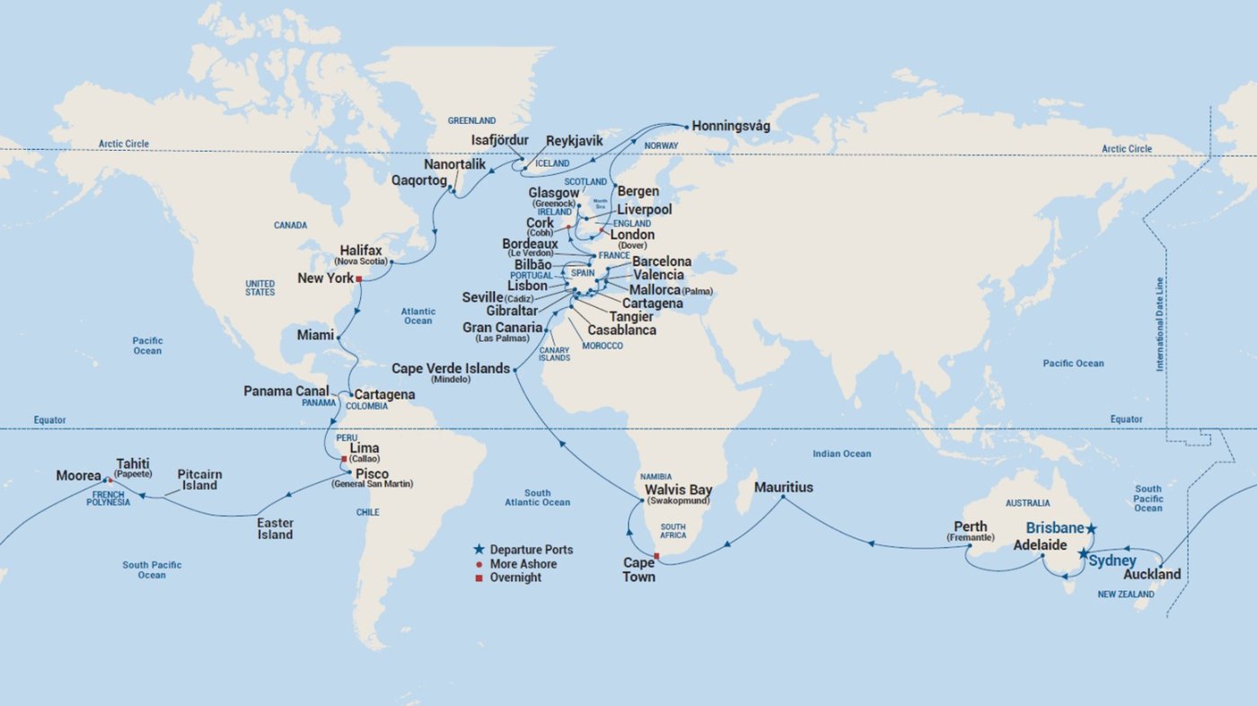 2026 World Cruise Voyage Map