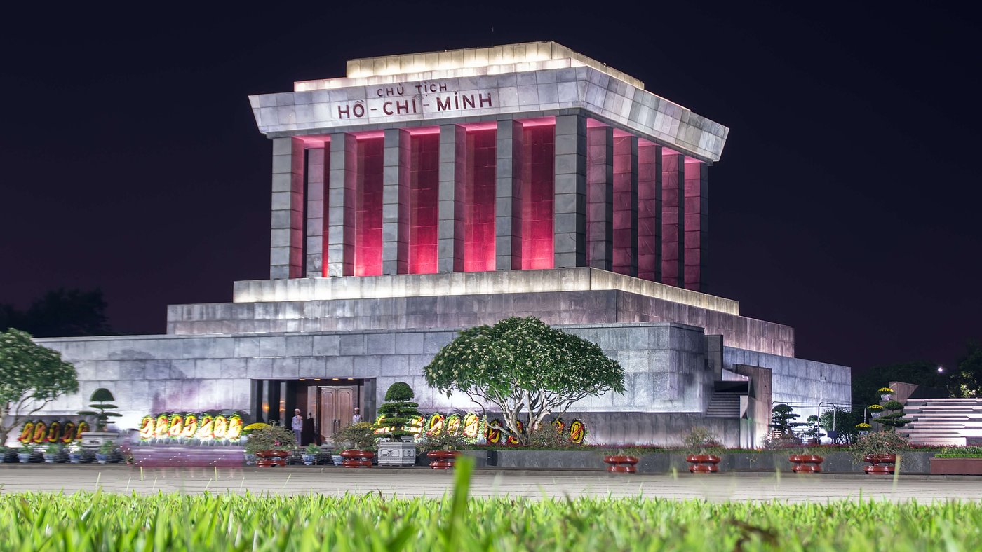 Ho Chi Minh Mausoleum in Hanoi at Night , Vietnam