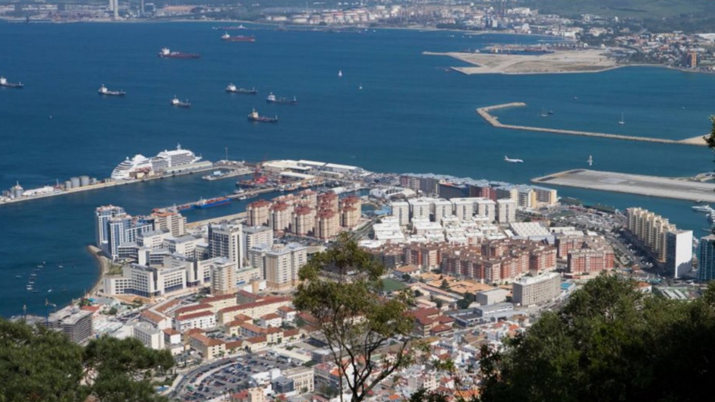 Gibraltar with cruise ship at pier
