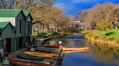 Panoramic View of Houses by Lake, Christchurch, New Zealand 