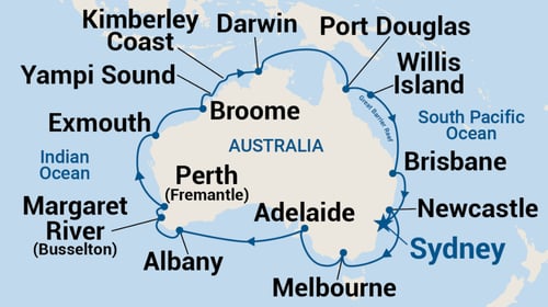 Round Australia Cruise Map