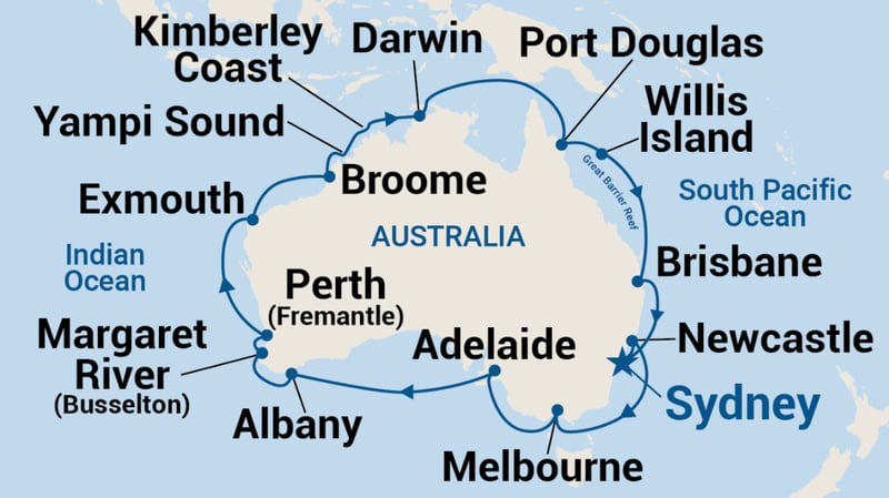Round Australia Cruise Map