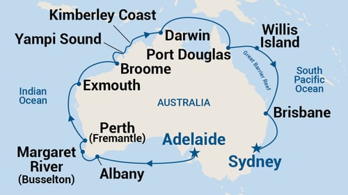 Adelaide-Sydney cruise map