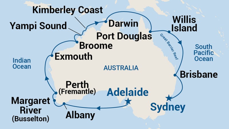 Adelaide-Sydney cruise map