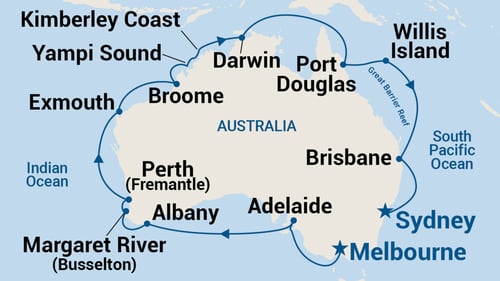 Melbourne-Sydney cruise map