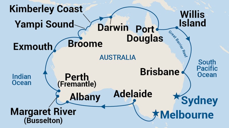 Melbourne-Sydney cruise map