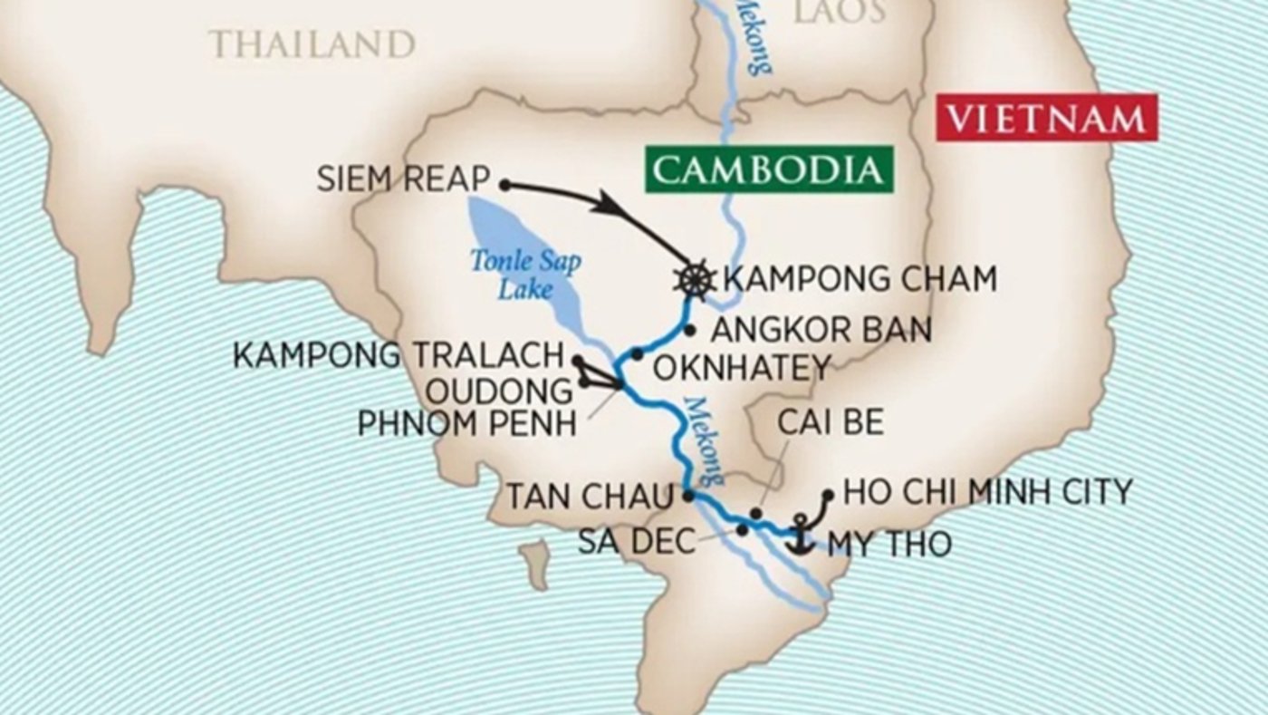 Riches of the Mekong and Vietnam War Cruise Map 