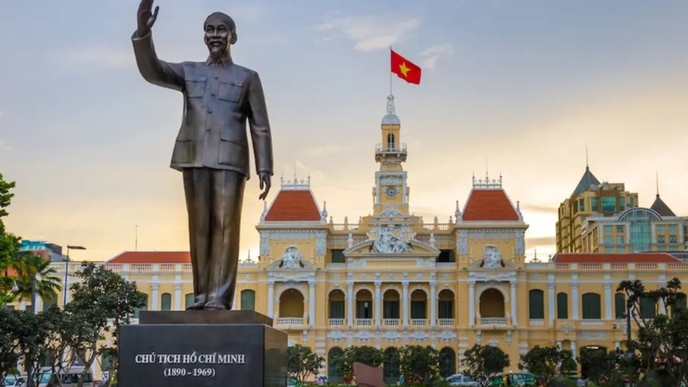 The statue of Ho Chi Minh, the former President of Vietnam, located in front of the Ho Chi Minh City Peoples Committee Building