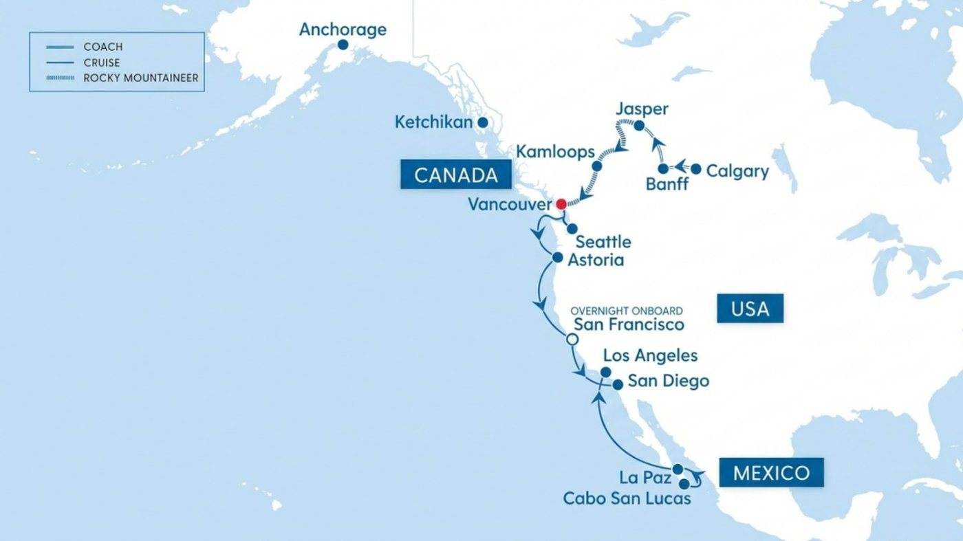 Canadian Rockies to California Coast Rail & Sail Exploration