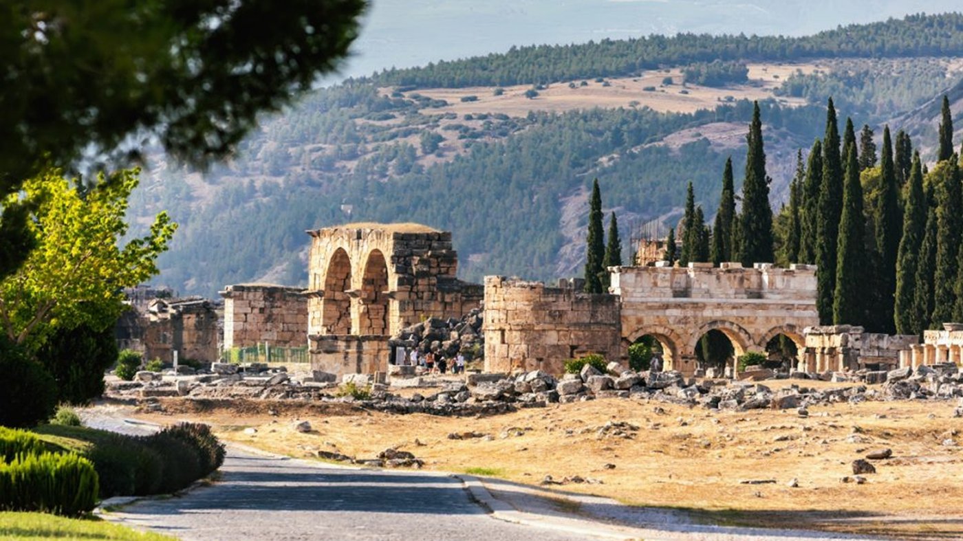 The ancient Greco-Roman city of Hierapolis, located in Pamukkale, Denizli, Turkey.