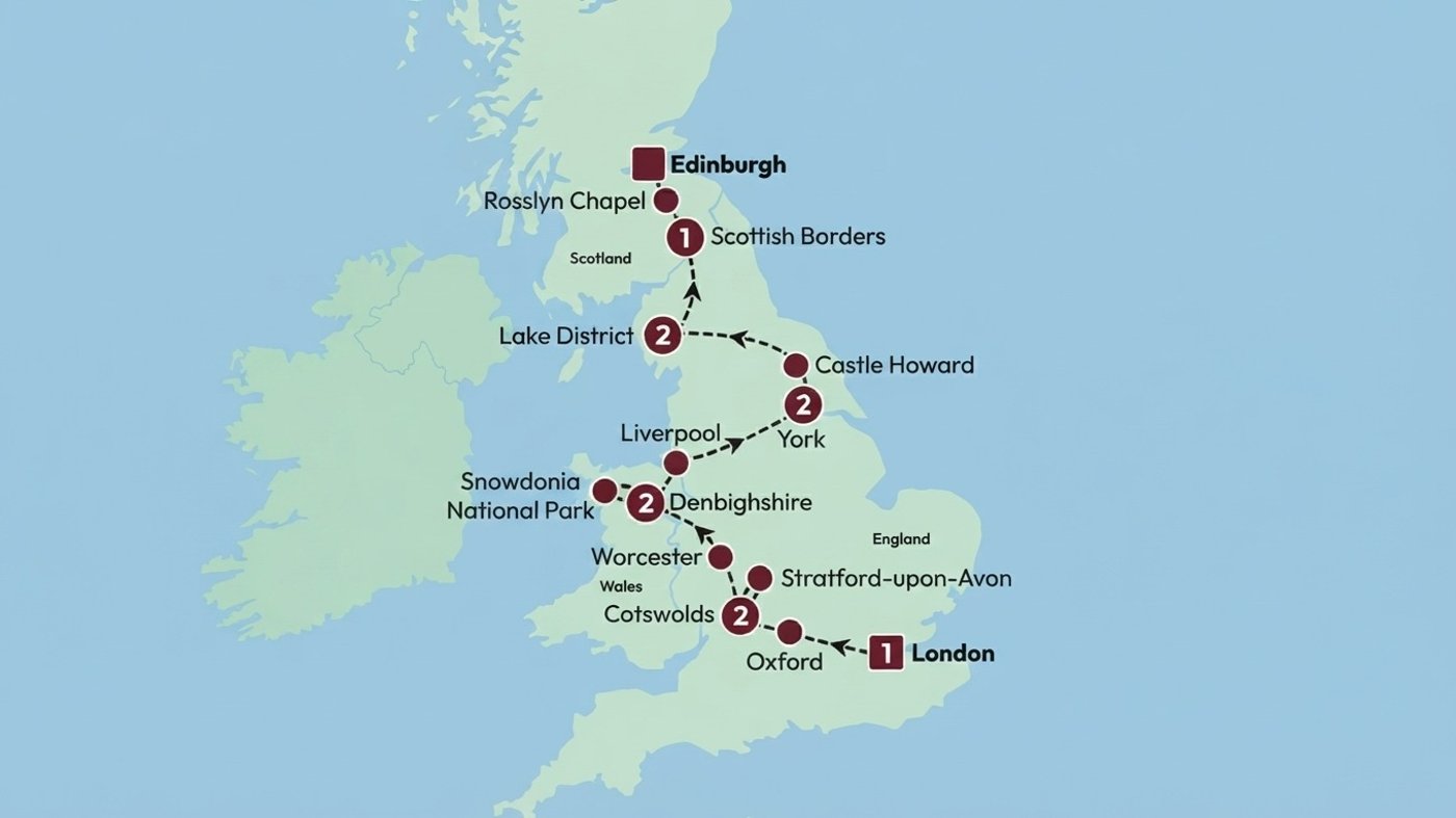 Highlights of Britain - Tour map